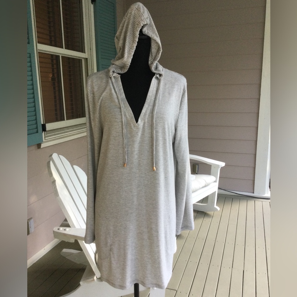 Gray Striped Hooded Beach Cover-up NWT